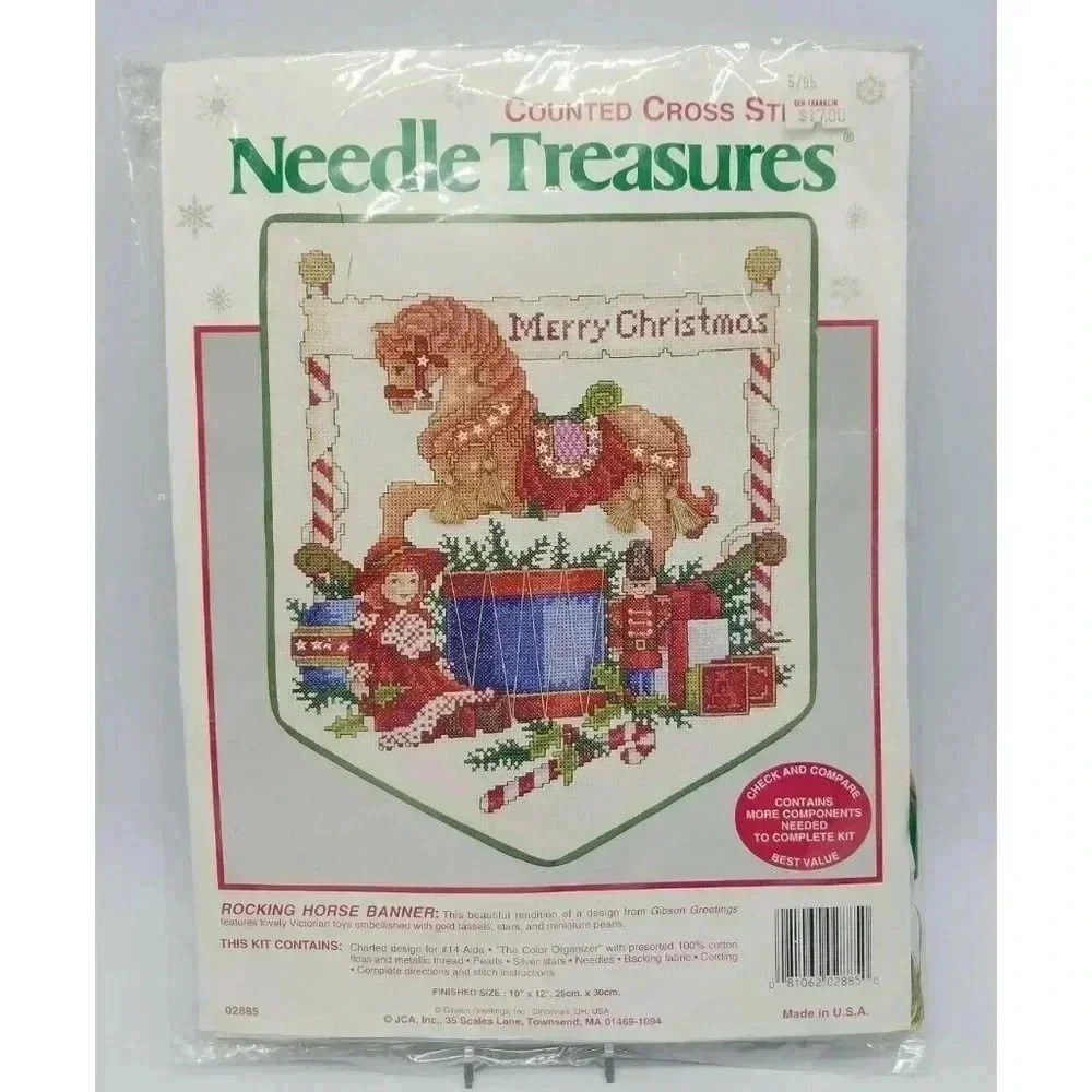 Needle Treasures Counted Cross Stitch Kit Banner Rocking Horse Merry Christmas